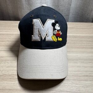 Walt Disney World Mens Cap Black Gray Mickey Mouse Letter M Adjustable Strapback
